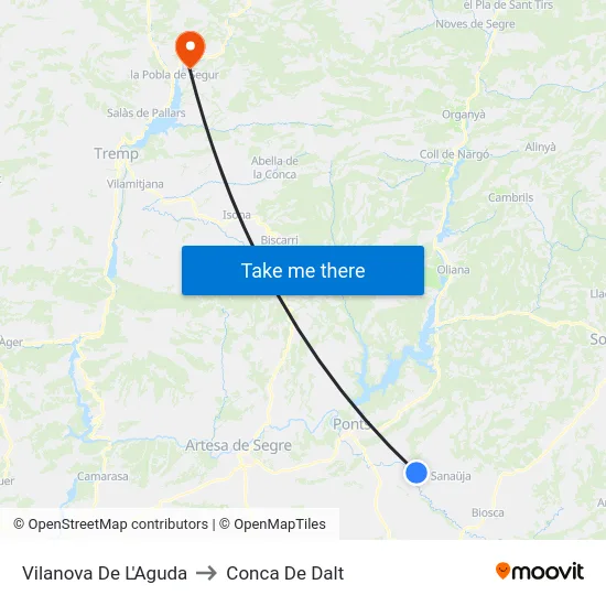 Vilanova De L'Aguda to Conca De Dalt map