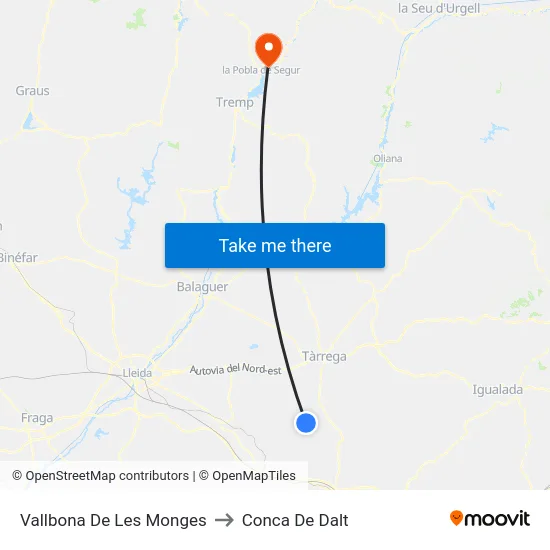 Vallbona De Les Monges to Conca De Dalt map