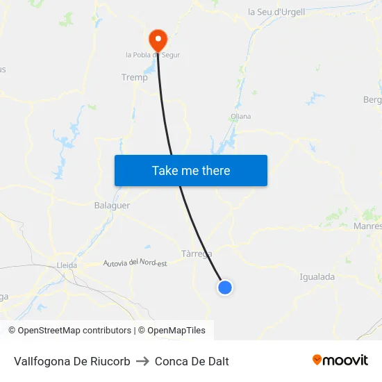 Vallfogona De Riucorb to Conca De Dalt map