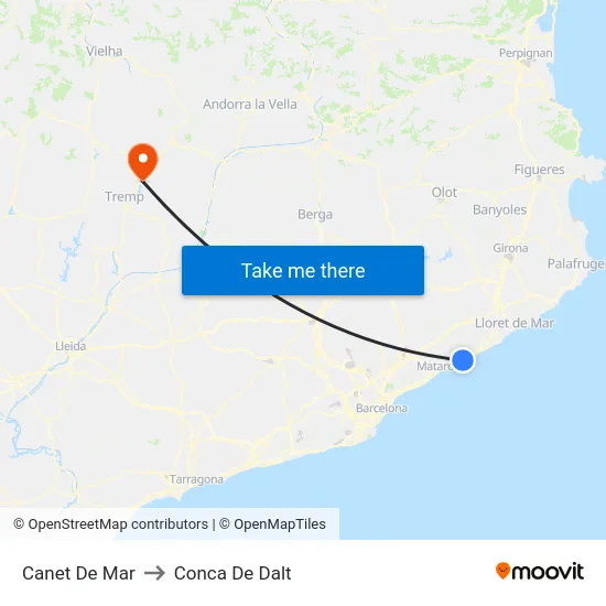 Canet De Mar to Conca De Dalt map