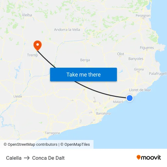 Calella to Conca De Dalt map