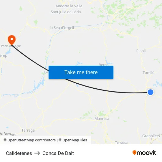 Calldetenes to Conca De Dalt map