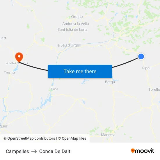 Campelles to Conca De Dalt map