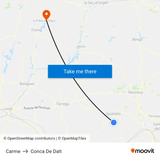 Carme to Conca De Dalt map