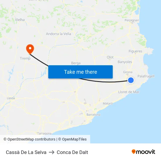 Cassà De La Selva to Conca De Dalt map