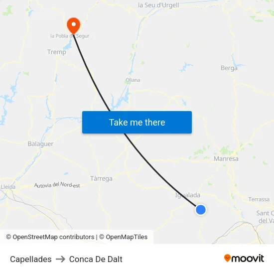 Capellades to Conca De Dalt map