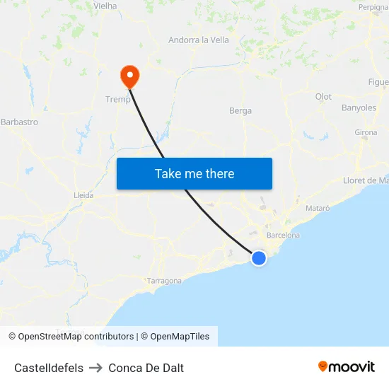 Castelldefels to Conca De Dalt map