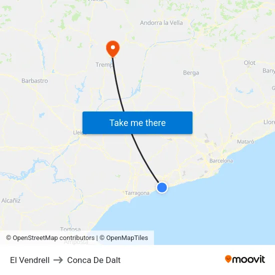 El Vendrell to Conca De Dalt map