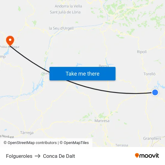 Folgueroles to Conca De Dalt map