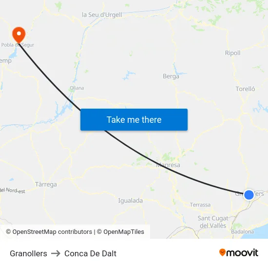 Granollers to Conca De Dalt map