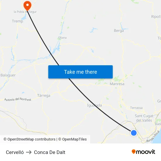 Cervelló to Conca De Dalt map