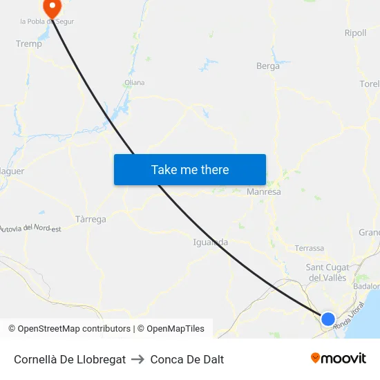 Cornellà De Llobregat to Conca De Dalt map