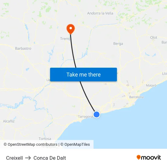 Creixell to Conca De Dalt map
