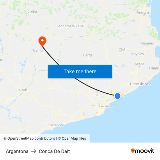 Argentona to Conca De Dalt map
