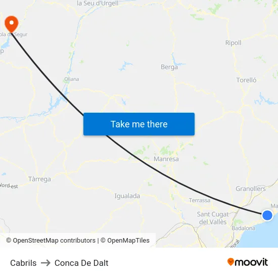 Cabrils to Conca De Dalt map