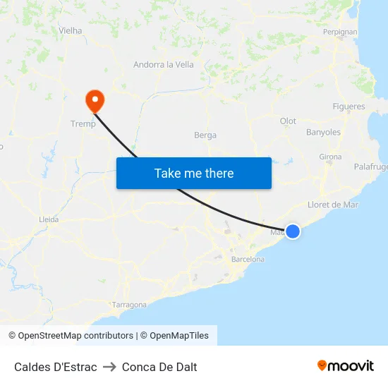 Caldes D'Estrac to Conca De Dalt map