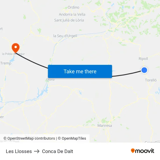 Les Llosses to Conca De Dalt map