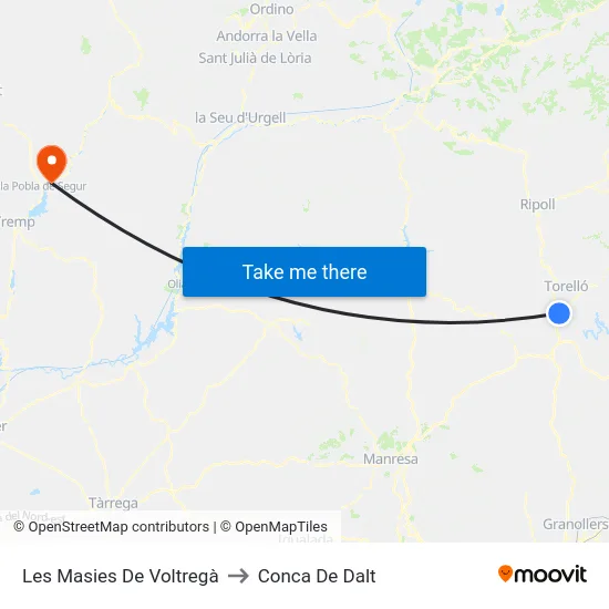 Les Masies De Voltregà to Conca De Dalt map