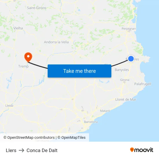 Llers to Conca De Dalt map