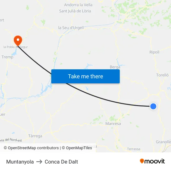 Muntanyola to Conca De Dalt map