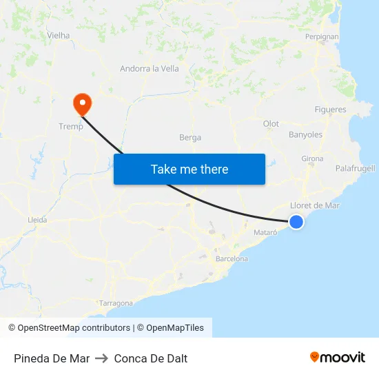 Pineda De Mar to Conca De Dalt map