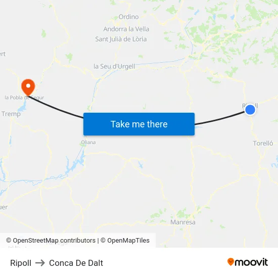 Ripoll to Conca De Dalt map