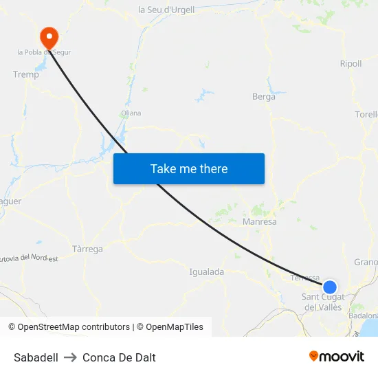 Sabadell to Conca De Dalt map