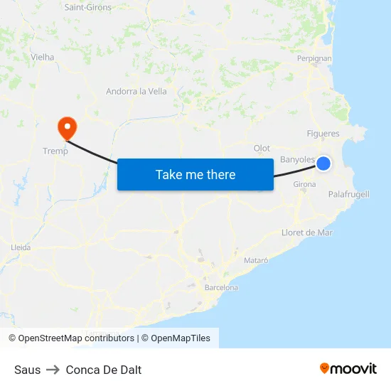 Saus to Conca De Dalt map