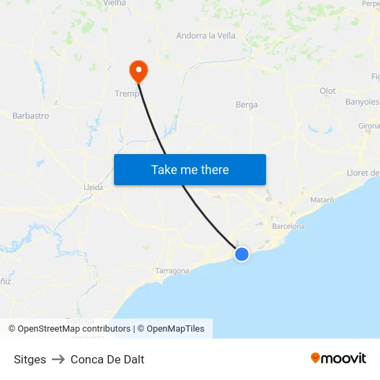 Sitges to Conca De Dalt map