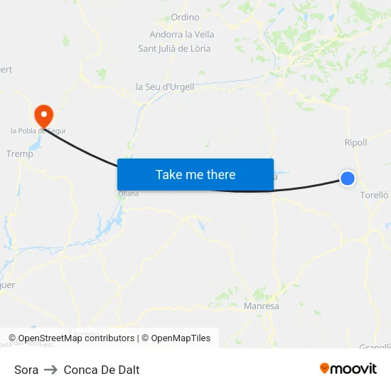 Sora to Conca De Dalt map