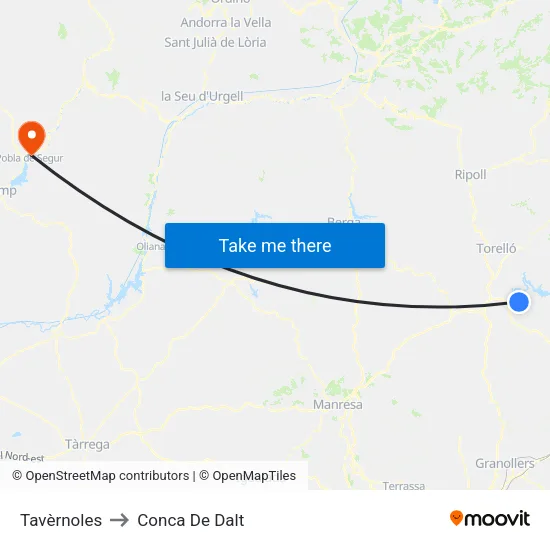 Tavèrnoles to Conca De Dalt map