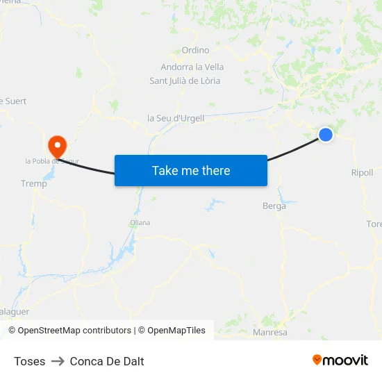 Toses to Conca De Dalt map
