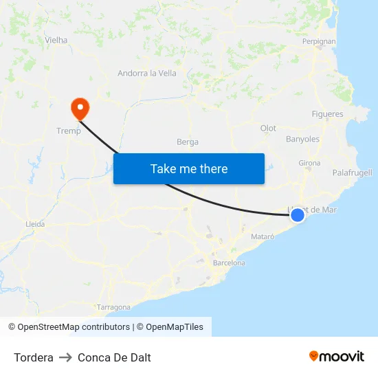 Tordera to Conca De Dalt map