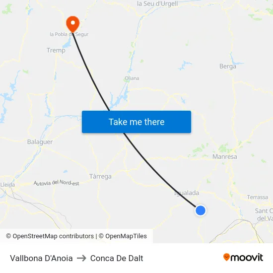 Vallbona D'Anoia to Conca De Dalt map