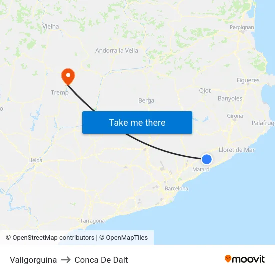 Vallgorguina to Conca De Dalt map