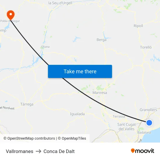Vallromanes to Conca De Dalt map