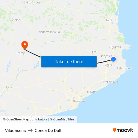 Viladasens to Conca De Dalt map