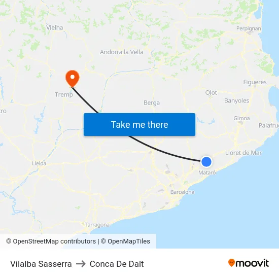 Vilalba Sasserra to Conca De Dalt map