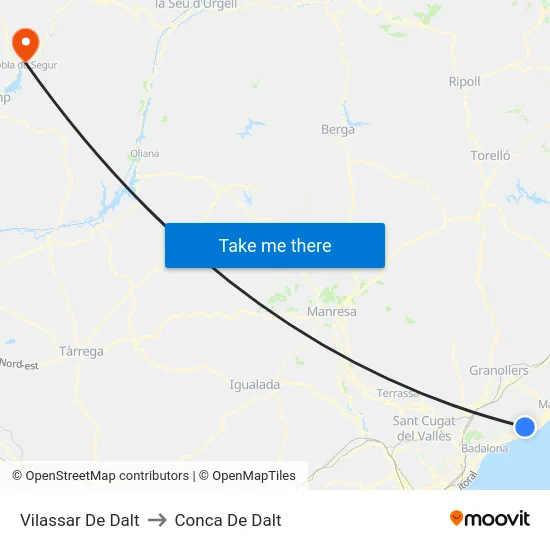 Vilassar De Dalt to Conca De Dalt map