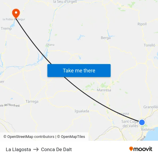 La Llagosta to Conca De Dalt map