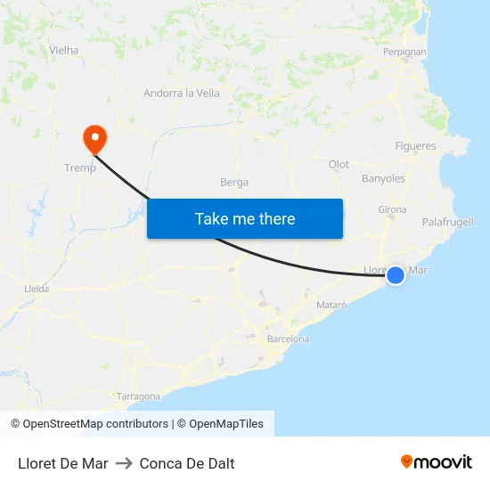 Lloret De Mar to Conca De Dalt map