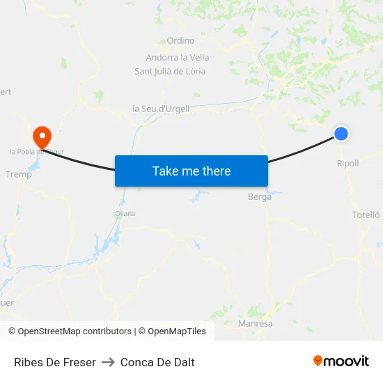Ribes De Freser to Conca De Dalt map