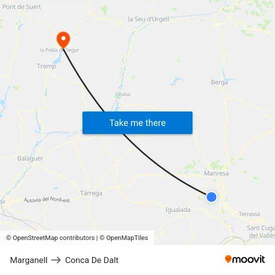 Marganell to Conca De Dalt map