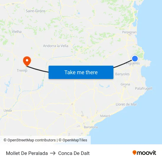 Mollet De Peralada to Conca De Dalt map