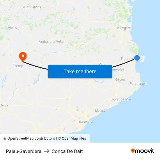 Palau-Saverdera to Conca De Dalt map