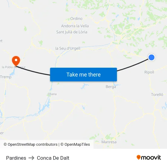Pardines to Conca De Dalt map