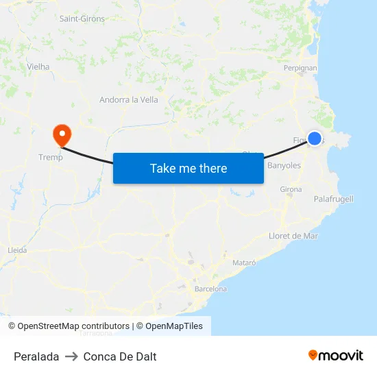 Peralada to Conca De Dalt map