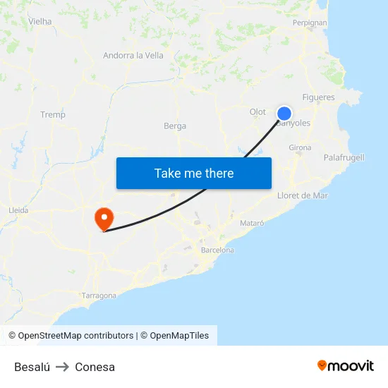 Besalú to Conesa map