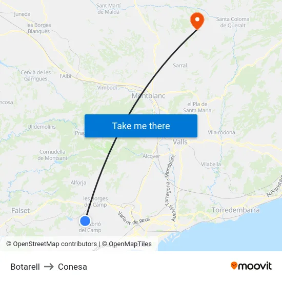 Botarell to Conesa map