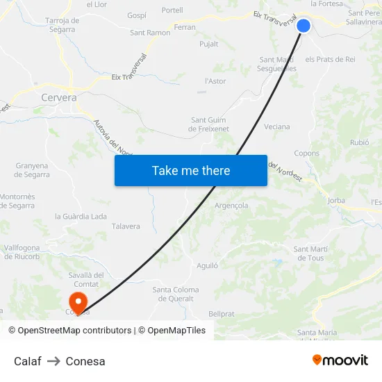 Calaf to Conesa map